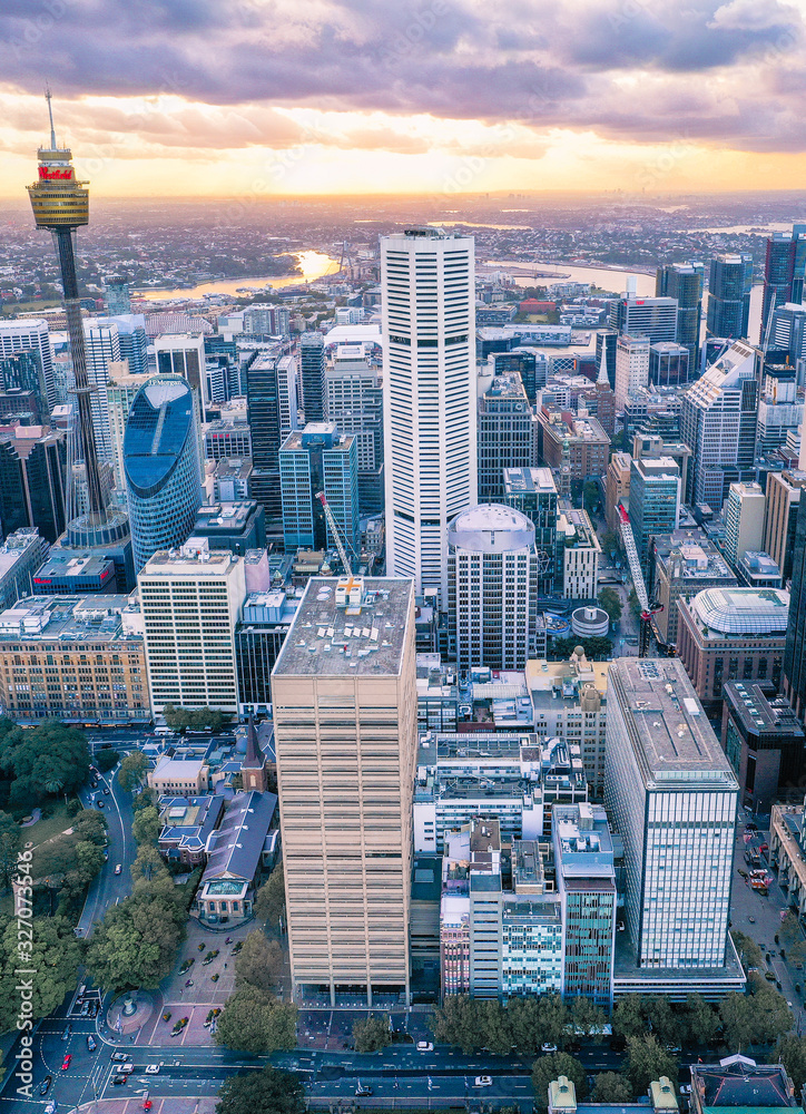 Obraz premium Sydney, Australia - 28 Feb 2020: Aerial view of the Sydney Central Business District which is currently undergoing a significant amount of construction and investment.