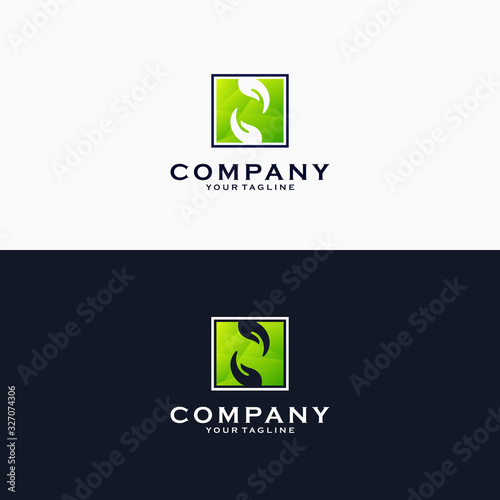 Hands logo template, Letter N with square logo template, charity or care logo design emblem vector illustration logo template