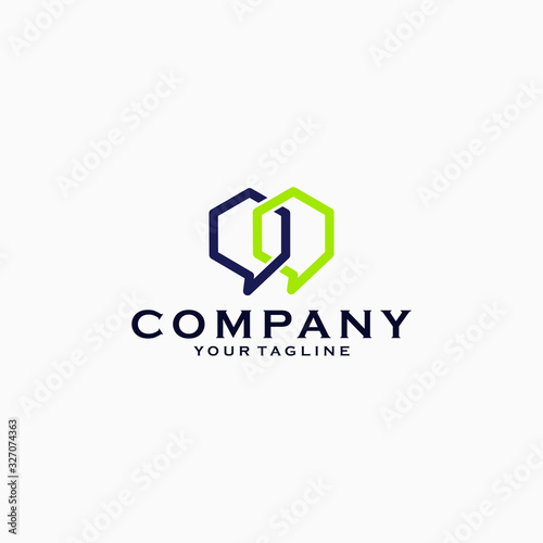 Co-working space logo template, bubble chat combined with hexagon logo design emblem vector illustration logo template