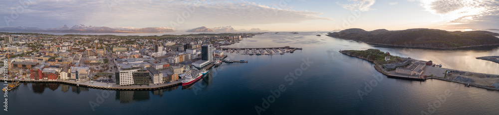 A birds view of the seaside of Bodø city.