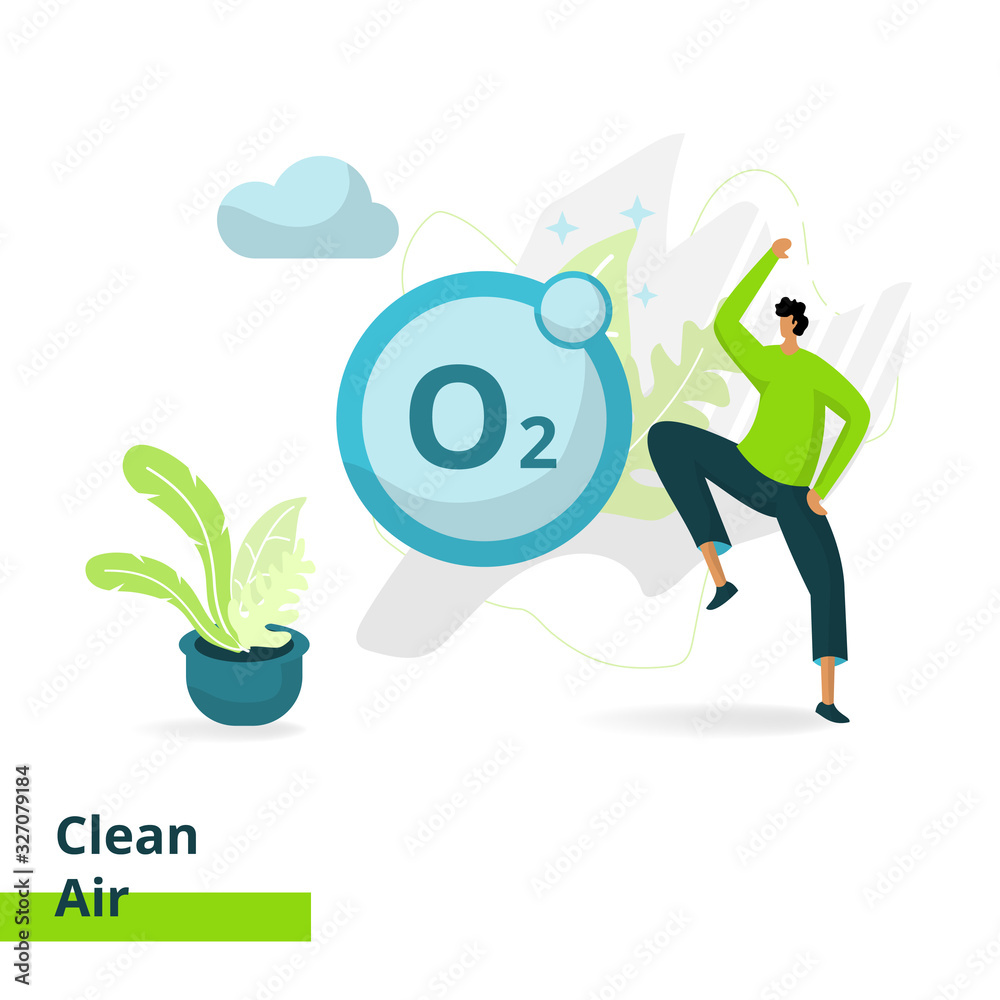 Landing Air Clean page, the concept of men like to breathe clean air, can be used for ux, ui, banners, templates, backgrounds, web and mobile app development.