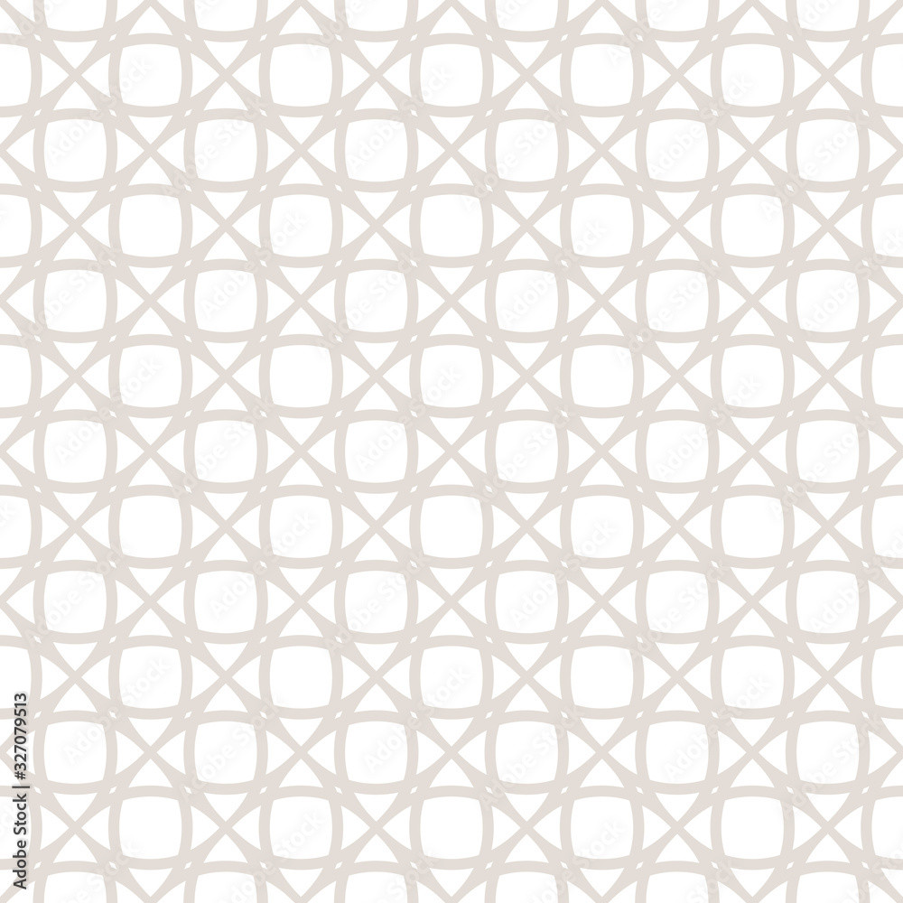 Subtle seamless pattern. Vector texture with delicate grid, net, mesh, lace, lattice, weave. Simple abstract white and beige geometric background, repeat tiles. Minimalist design for decor, fabric