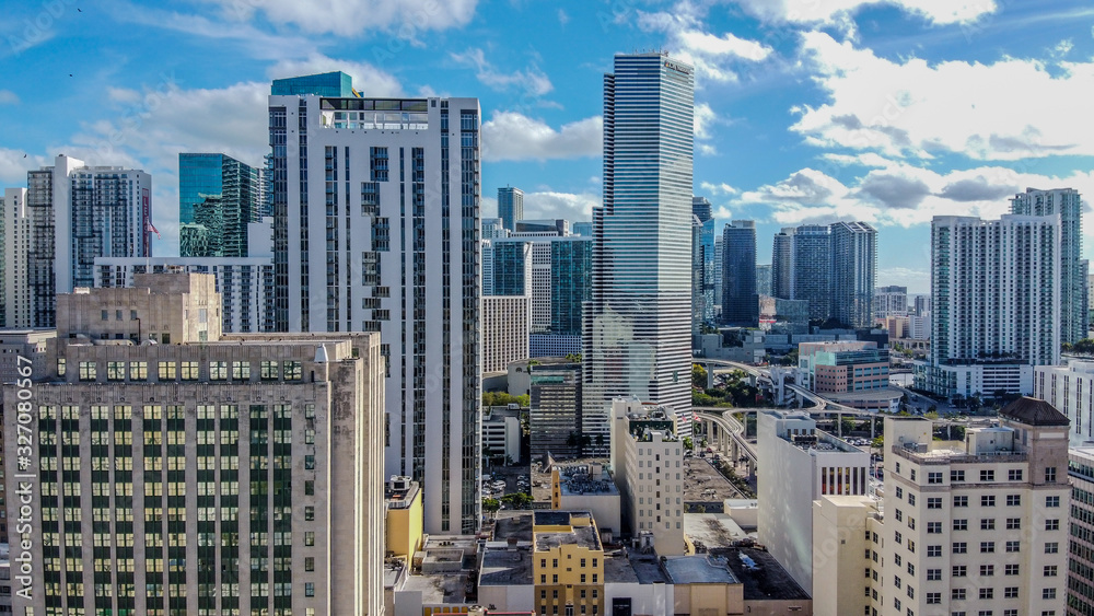 Naklejka premium Aerial Photos of the Skyline in Downtown Miami