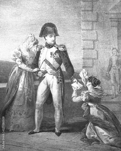 Canvas Print Girl gives a letter to Napoleon in the old book Napoleon, by A