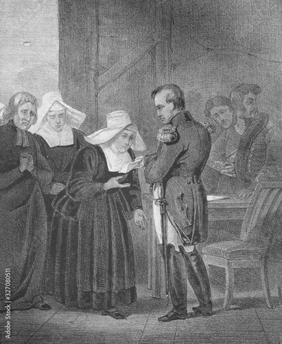 Nuns visit Napoleon in the old book Napoleon, by A. Lacrosse, Bruxelles, 1838