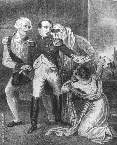 Canvas Print Napoleon and woman in the old book Napoleon, by A