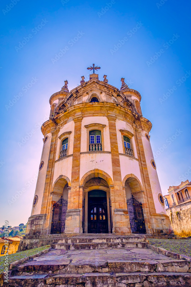 A church at Ouro Preto, Minas Gerais, Brazil. Ouro Preto is former capital of the state of Minas Gerais, Brazil. This city used to be a very rich city from gold mining.