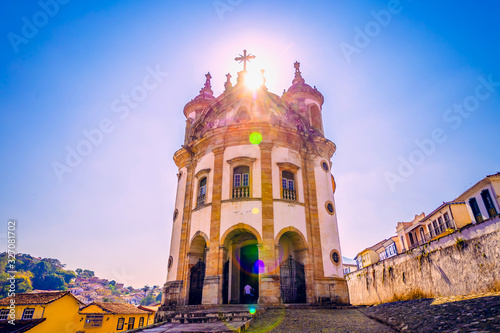 A church at Ouro Preto, Minas Gerais, Brazil. Ouro Preto is former capital of the state of Minas Gerais, Brazil. This city used to be a very rich city from gold mining.
