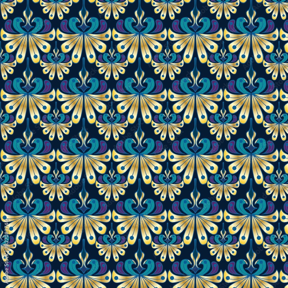 20s art Deco pattern with leaves flower in gold
