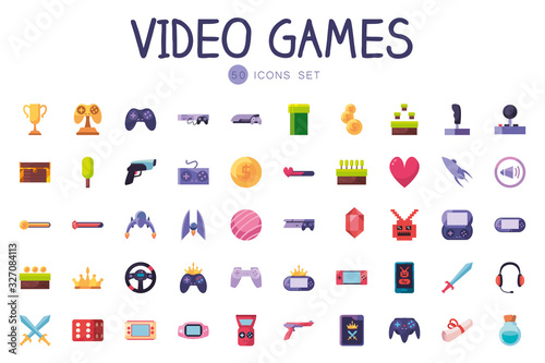 Isolated 50 videogame line style icon set vector design