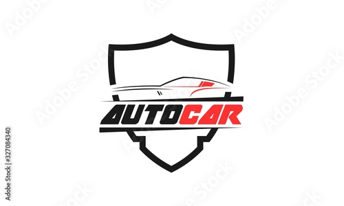 Auto car with shield simple modern vector logo