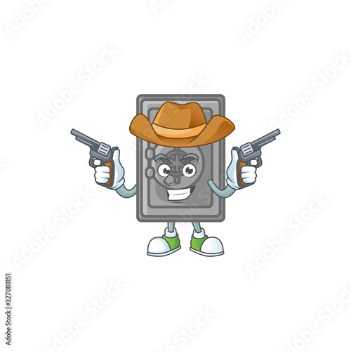 The brave of security box closed Cowboy cartoon character holding guns