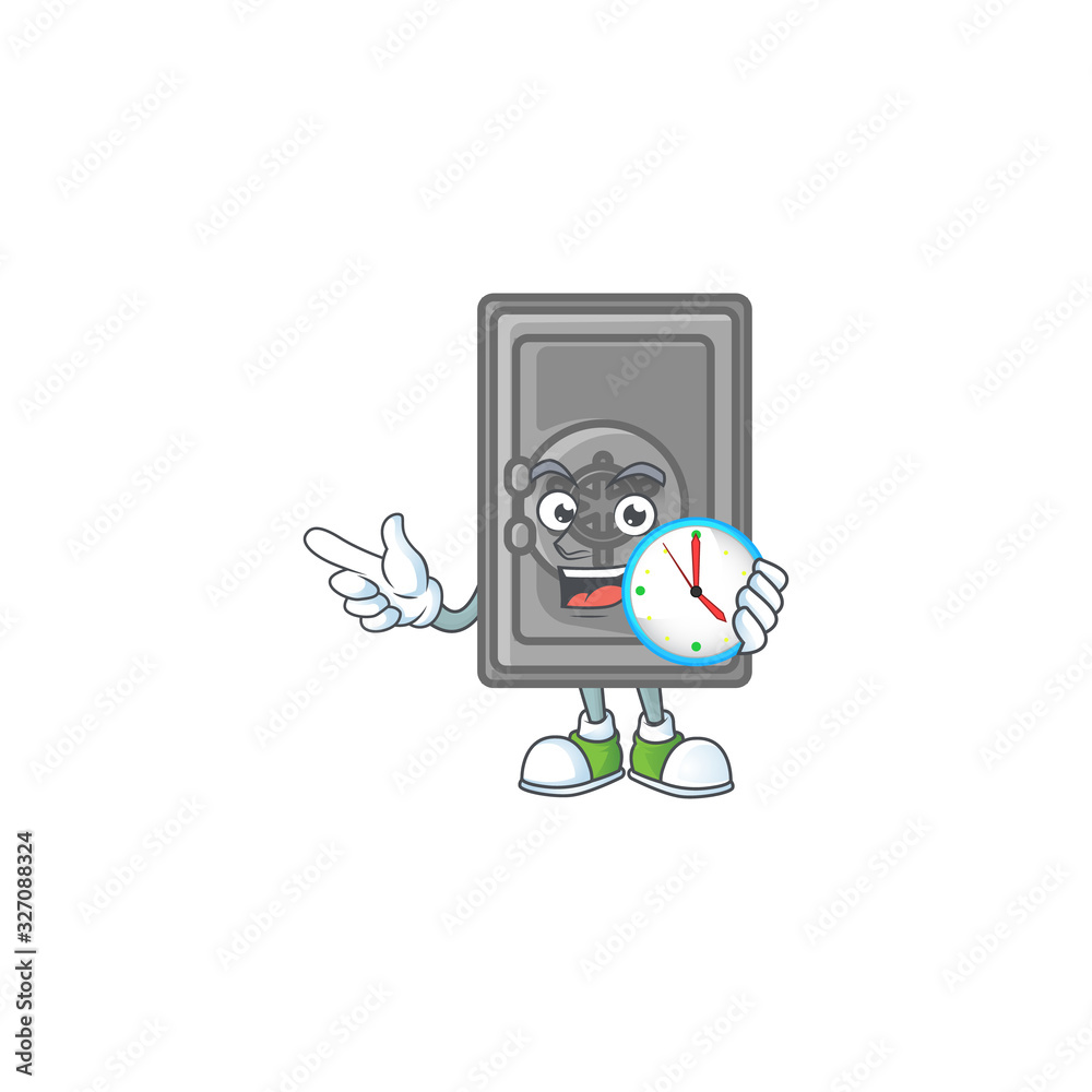 Security box closed cartoon character style with a clock Security box closed cartoon character style with a clock