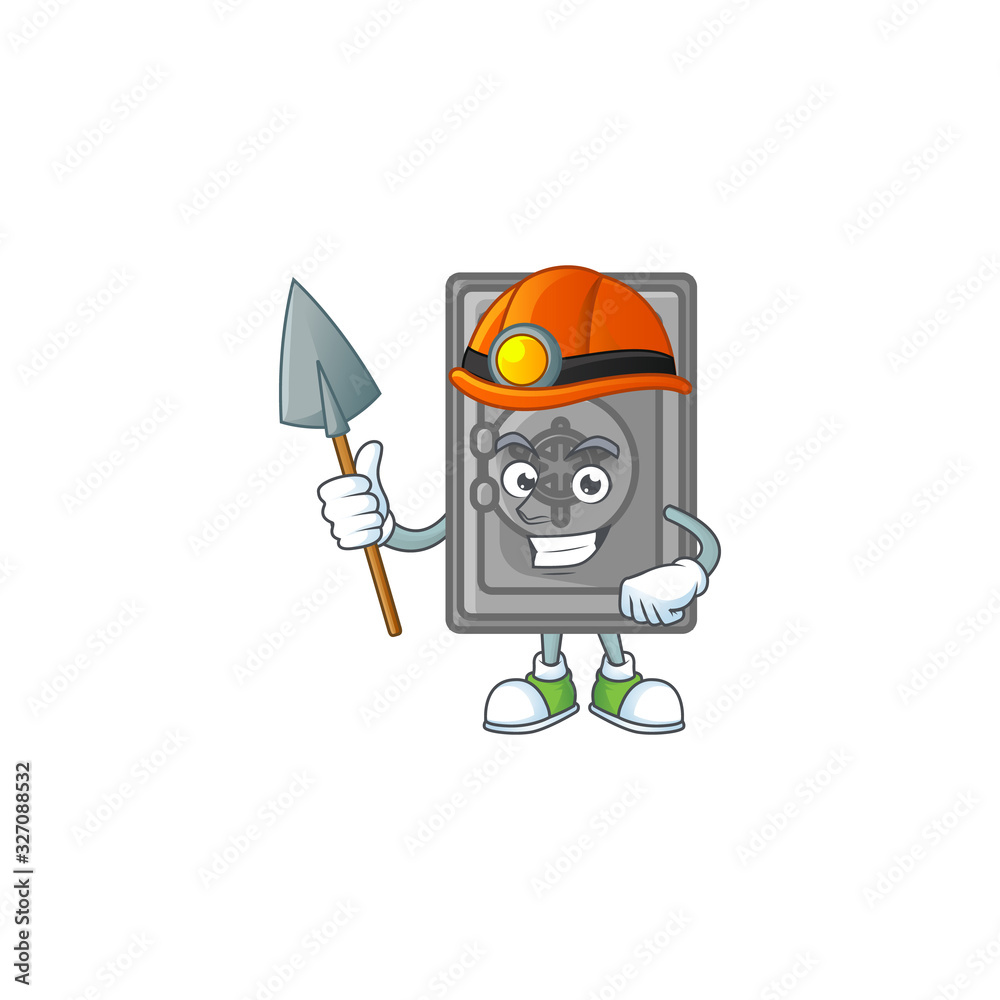 Fototapeta premium Cool clever Miner security box closed cartoon character design