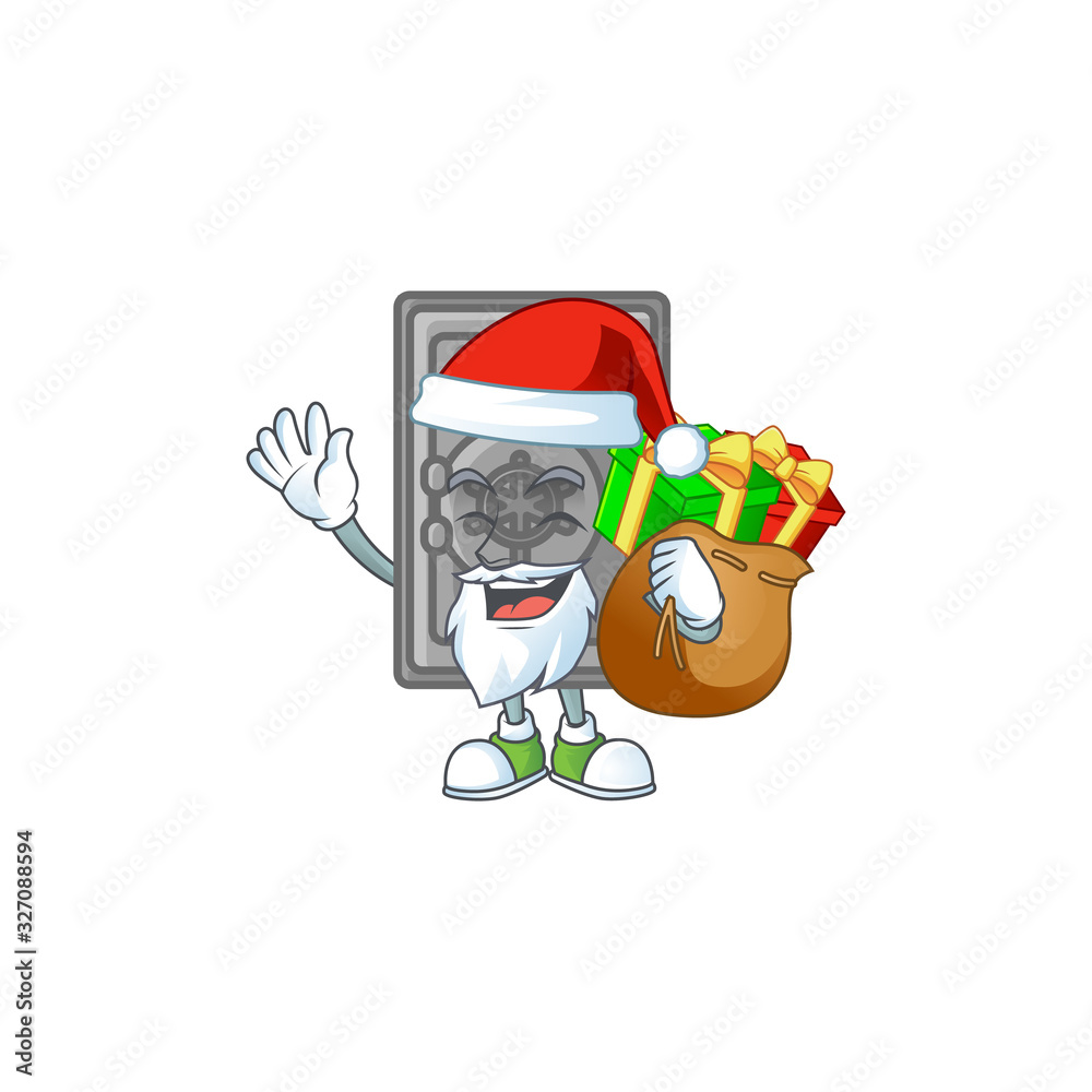 Santa security box closed Cartoon design having a sack of gifts