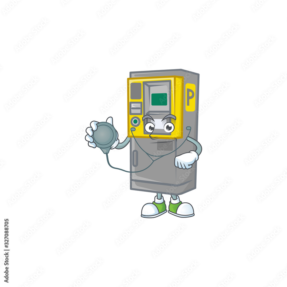 Parking ticket machine mascot icon design as a Doctor working costume with tools Parking ticket machine mascot icon design as a Doctor working costume with tools
