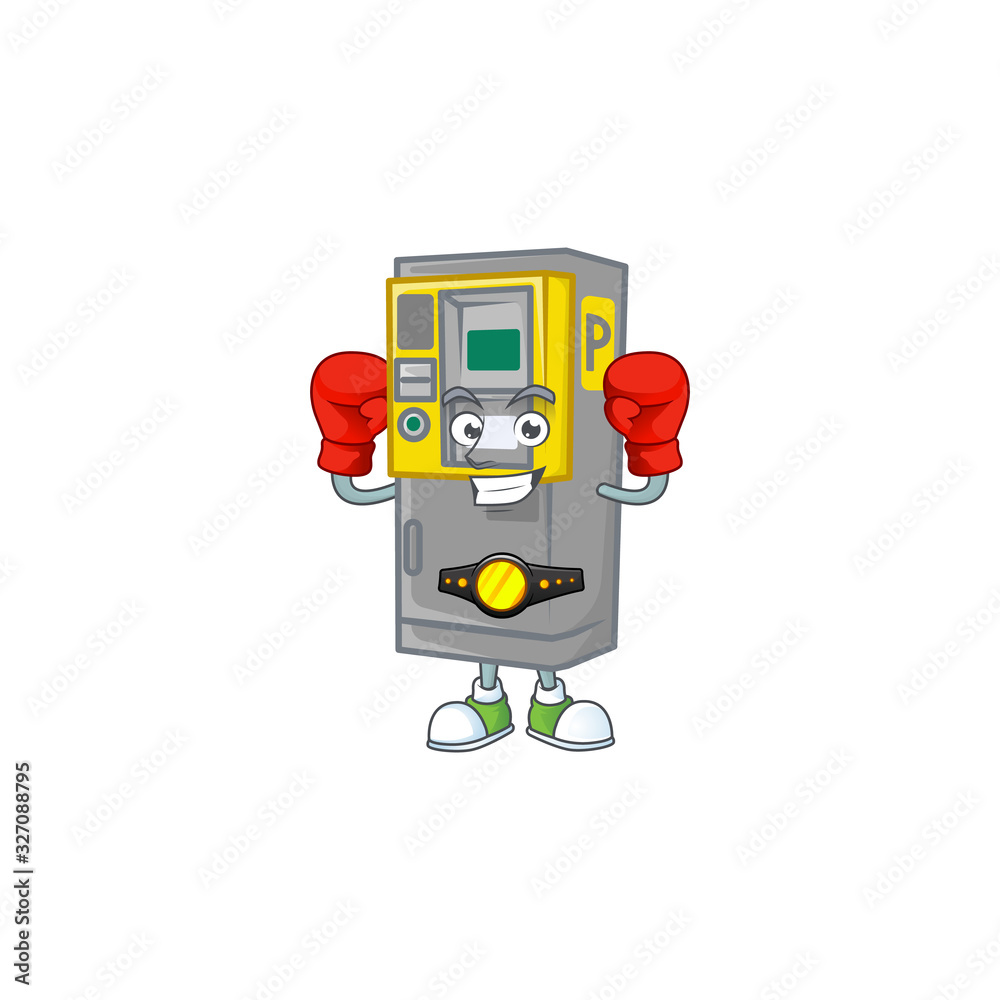 Naklejka premium A sporty Boxing parking ticket machine cartoon character design style