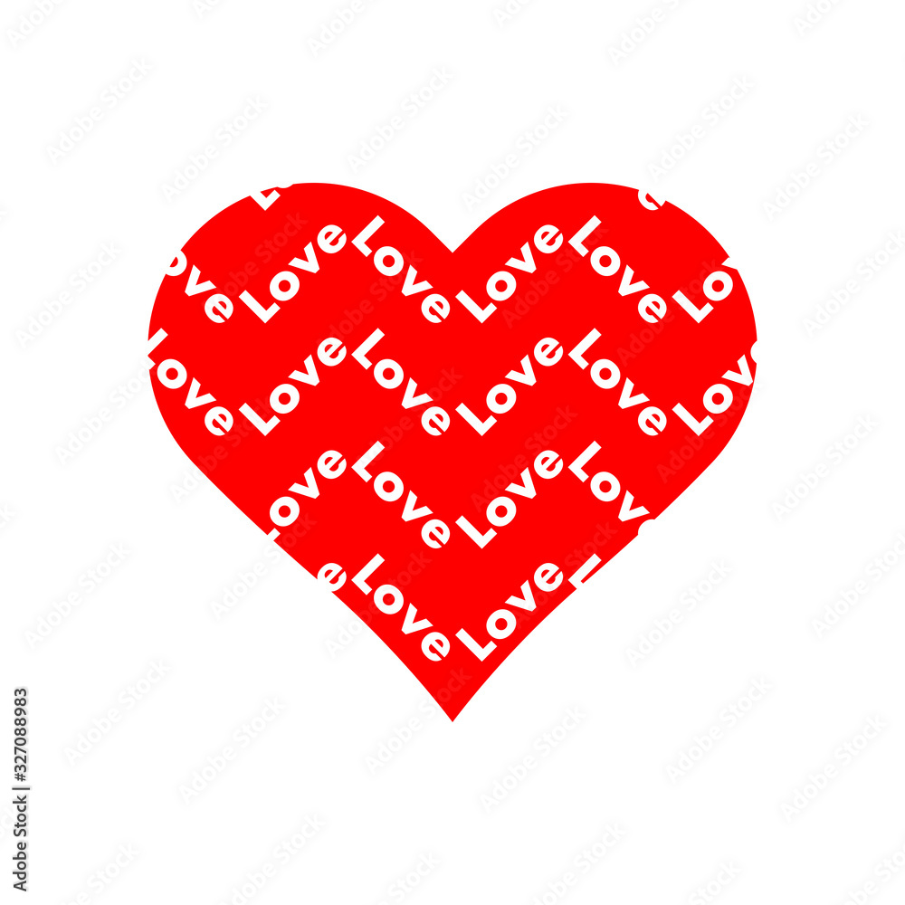 Love words repeat pattern in red heart symbol vector isolated on white background.