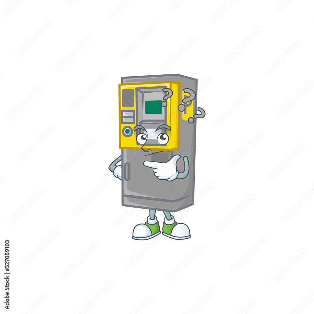 Parking ticket machine cartoon mascot style in a confuse gesture
