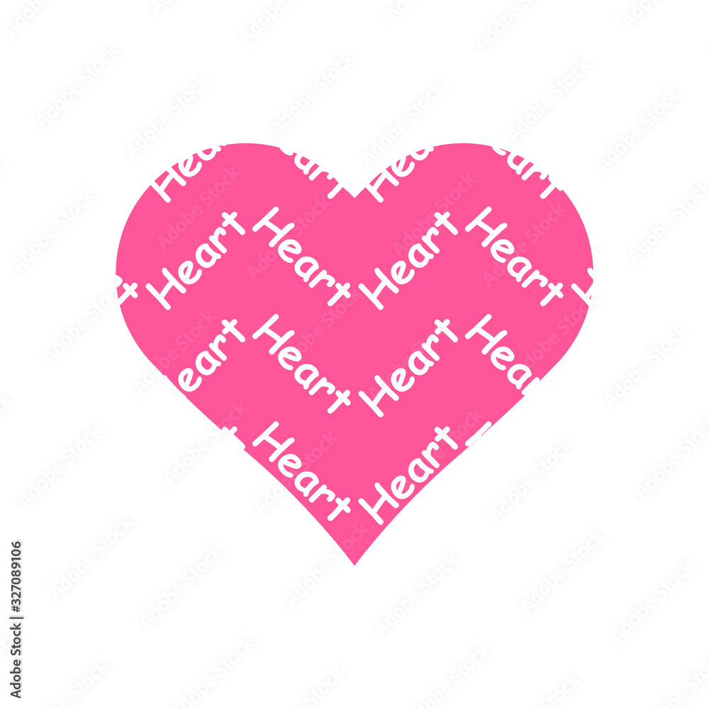 Heart word repeat pattern in pink heart symbol vector isolated on white background.