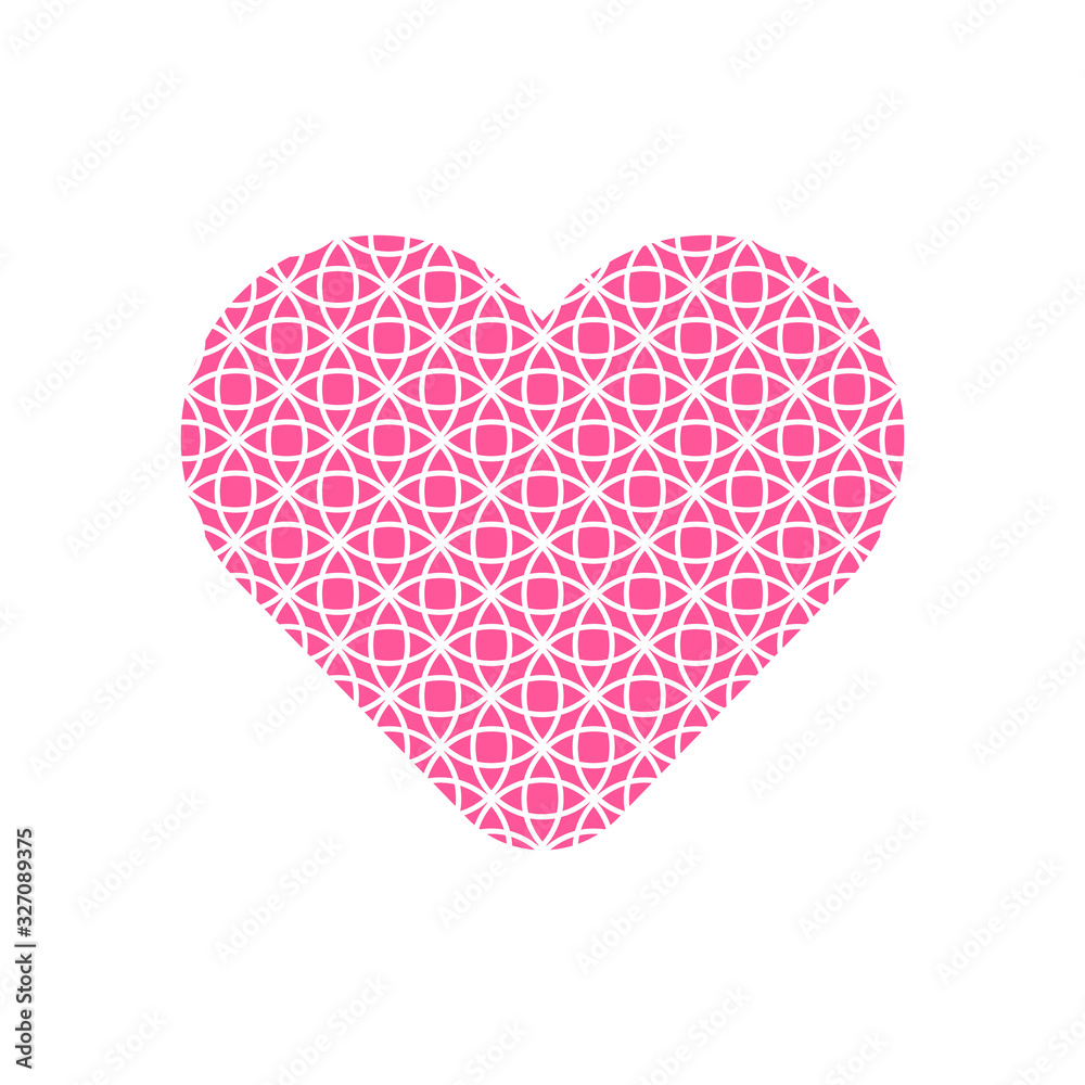 Pink circle repeat pattern in heart symbol vector isolated on white background.
