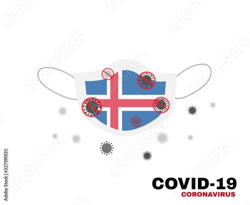 Medical face mask with symbol of iceland flag to protect icelander people from coronavirus or Covid-19, virus outbreak protection concept, sign symbol background, vector illustration 