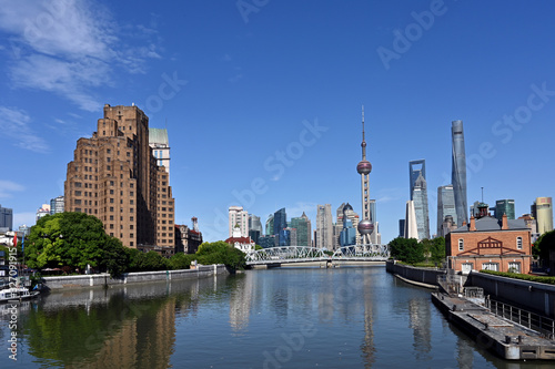 High rise landmark buildings along the skyline of Shanghai, China