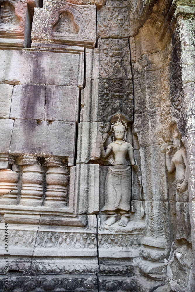 beautiful carving of ancient shiva, vishnu hindu symbol statue in angkor wat temple, cambodia