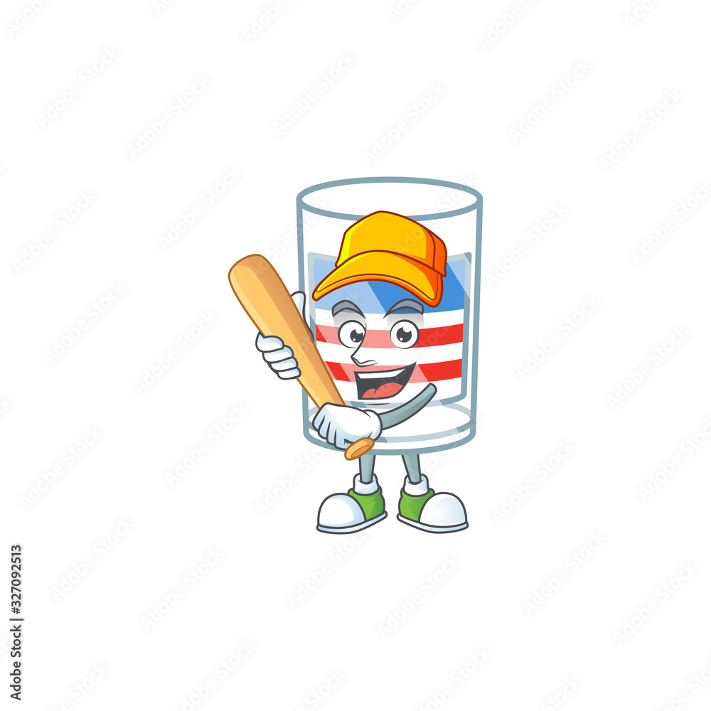 An active healthy USA stripes glass mascot design style playing baseball An active healthy USA stripes glass mascot design style playing baseball