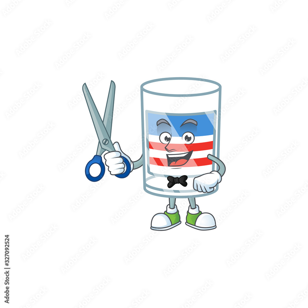 Happy smiling barber USA stripes glass mascot design style Happy smiling barber USA stripes glass mascot design style
