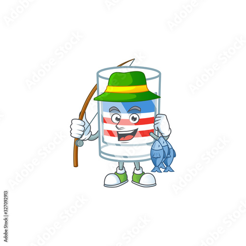 A mascot design of Fishing USA stripes glass with 3 fishes