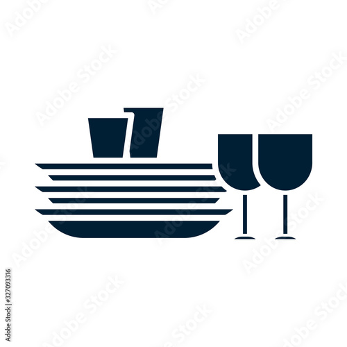 plates and cups silhouette style icon vector design