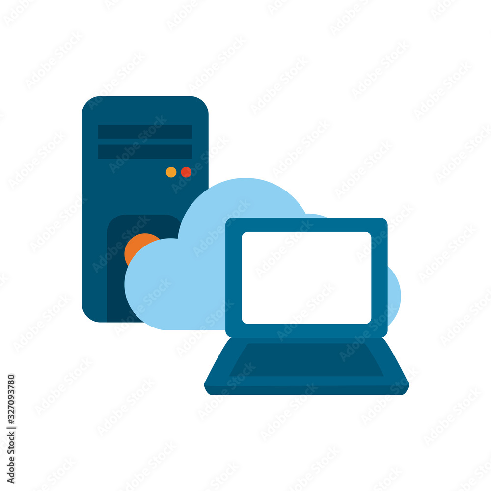 Isolated digital laptop and cloud flat style icon vector design Isolated digital laptop and cloud flat style icon vector design