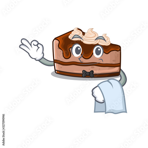 Sweet chocolate cheesecake Character working as a Waiter