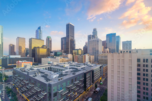 Beautiful sunset of Los Angeles downtown skyline