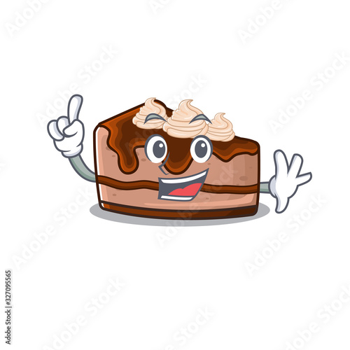 mascot cartoon concept chocolate cheesecake in One Finger gesture