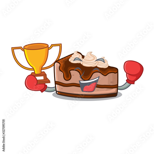 fantastic Boxing winner of chocolate cheesecake in mascot cartoon design