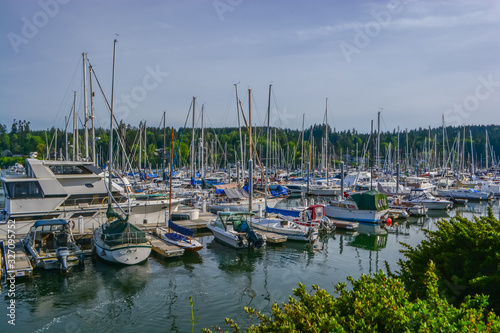 boats docked at Harbour Marina in Eagle Harbor, Bainbridge Island, Washington State
