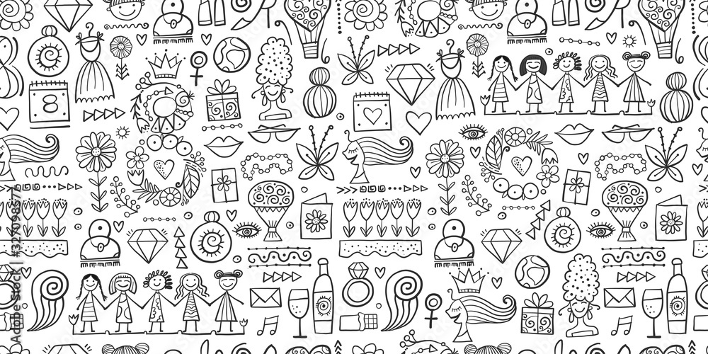 Seamless pattern background for your design. Idea for wallpaper, fabric, wrapping paper. International Women s Day. 8th of march. Female holiday Seamless pattern background for your design. Idea for wallpaper, fabric, wrapping paper. International Women s Day. 8th of march. Female holiday