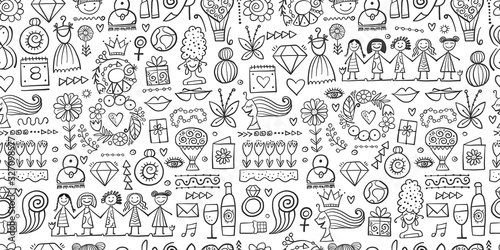 Seamless pattern background for your design. Idea for wallpaper, fabric, wrapping paper. International Women s Day. 8th of march. Female holiday