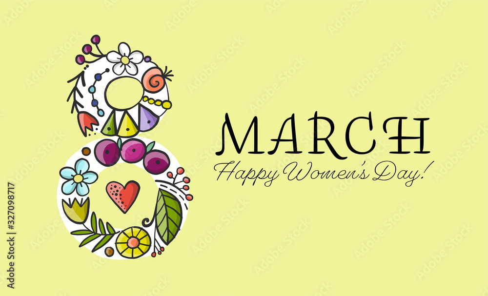Naklejka premium International Women s Day. Greeting card for your design. 8th of march