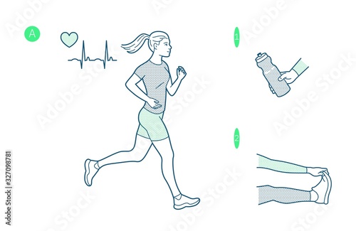 Vector illustration on the theme of running. Slogan. T-shirt graphics, poster, print, banner, flyer postcard motivational. The young woman training.