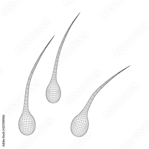 Hair follicle protect care cosmetic technology concept. Hair root structure repair shampoo salon treatment. Anatomy strands medicine trichology. Wireframe low poly mesh vector illustration