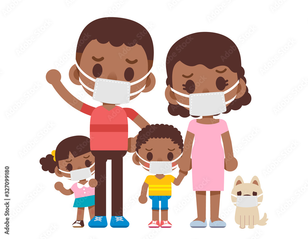 Vector illustration of a cute family characters wearing mask isolated on white background. Vector illustration of a cute family characters wearing mask isolated on white background.