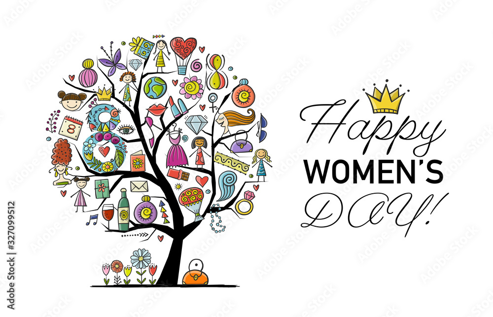 International Women s Day. Art tree with female accesuares International Women s Day. Art tree with female accesuares