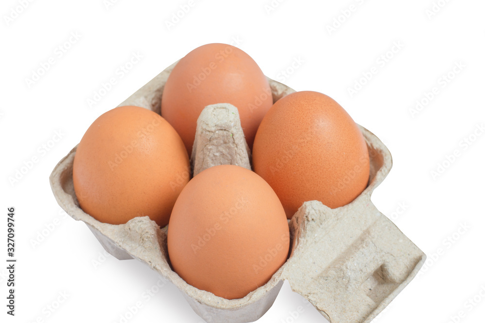 Close-up view of raw chicken eggs in egg box isolated on white background,Used for cooking. Close-up view of raw chicken eggs in egg box isolated on white background,Used for cooking.