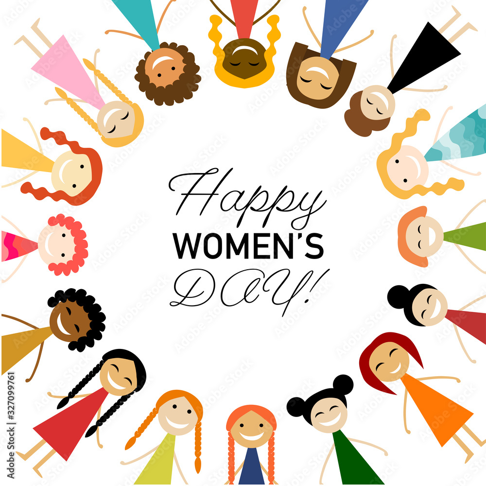 Obraz premium International Women s Day. Vector illustration with cute women for your design card, poster, flyer and other. Female characters