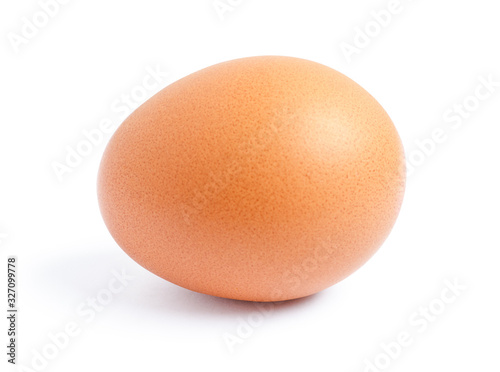 Single raw chicken egg isolated on the white background.