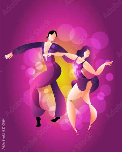 Beautiful couple dancing Latin American dance of samba. Vector illustration in bright colors. Poster template.