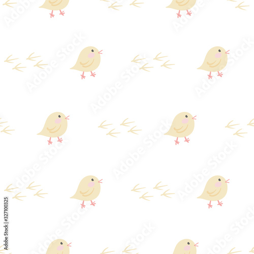 Vector Easter Baby Chicken foot prints seamless pattern.